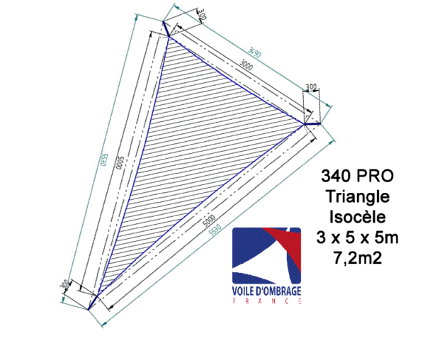 Voile d'ombrage 340gr triangle isocele