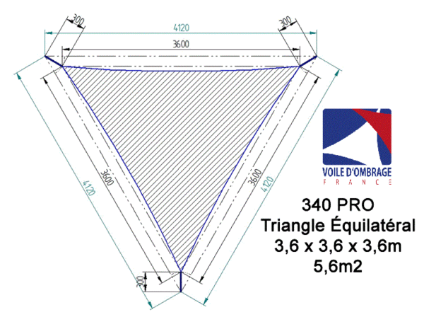 Voile d'ombrage 340gr triangle équilaterale