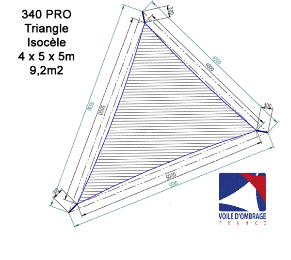 Voile d'ombrage 340gr triangle isocele