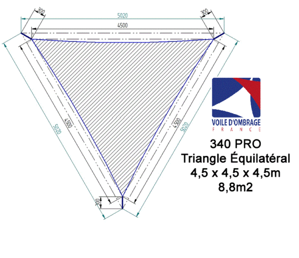 Voile d'ombrage 340gr triangle équilateral