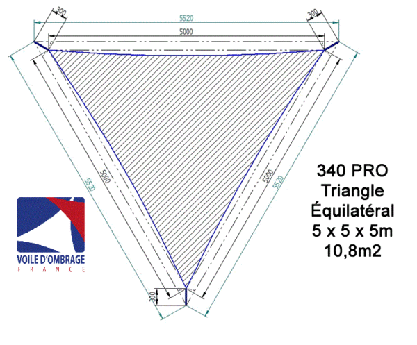 Voile d'ombrage 340gr triangle équilateral
