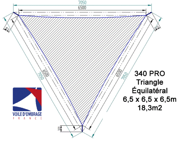 Voile d'ombrage 340gr triangle équilatéral