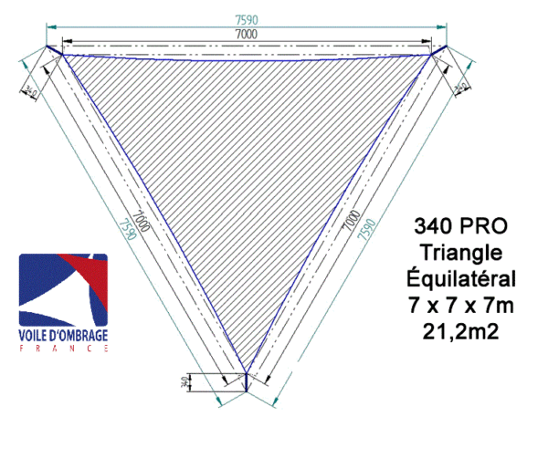 Voile d'ombrage 340gr triangle équilatéral